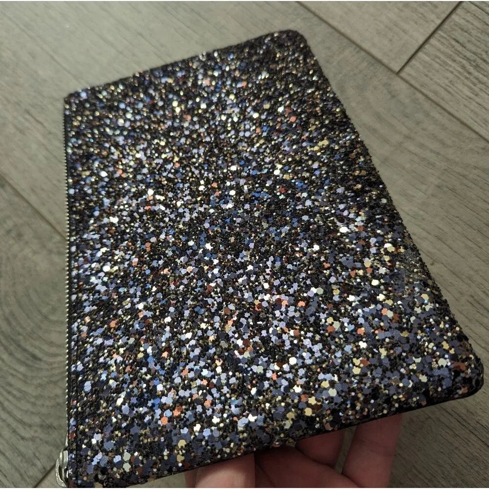 Madewell The Leather Sparkling Clutch Pouch Black Glitter Edition